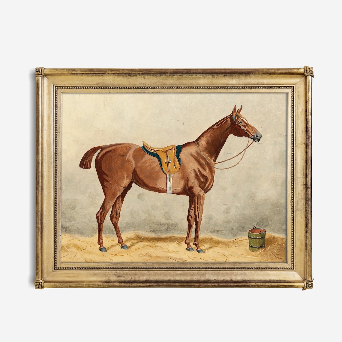 Saddled Chestnut Hunter Horse Waiting in the Yard Painting Poster - Image 2