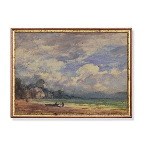 Printed And Shipped Vintage Seascape Painting Antique Ocean Beach Print Coastal Decor Rustic Moody Wall Art Physical Prints