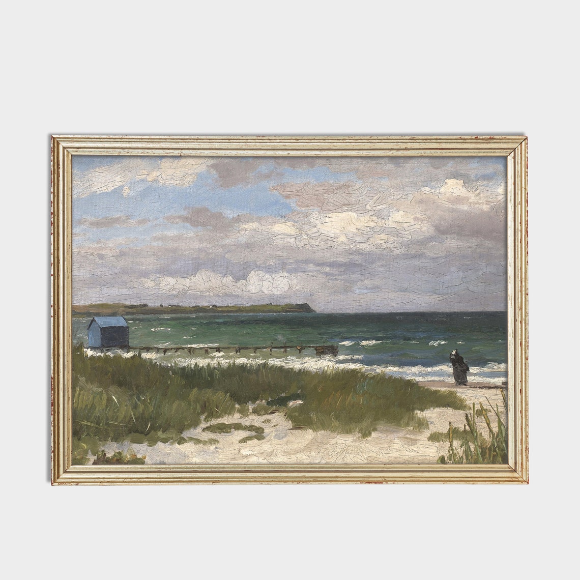 Beach Hut and a Lone Figure on a Windswept Coastal Shore Poster - Image 2