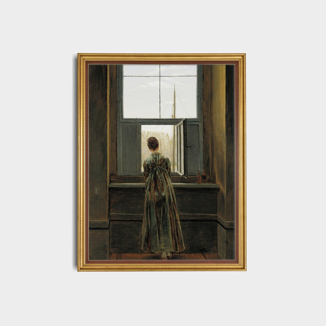 Woman At The Window Harbor View Romantic Era Painting Poster - Image 2