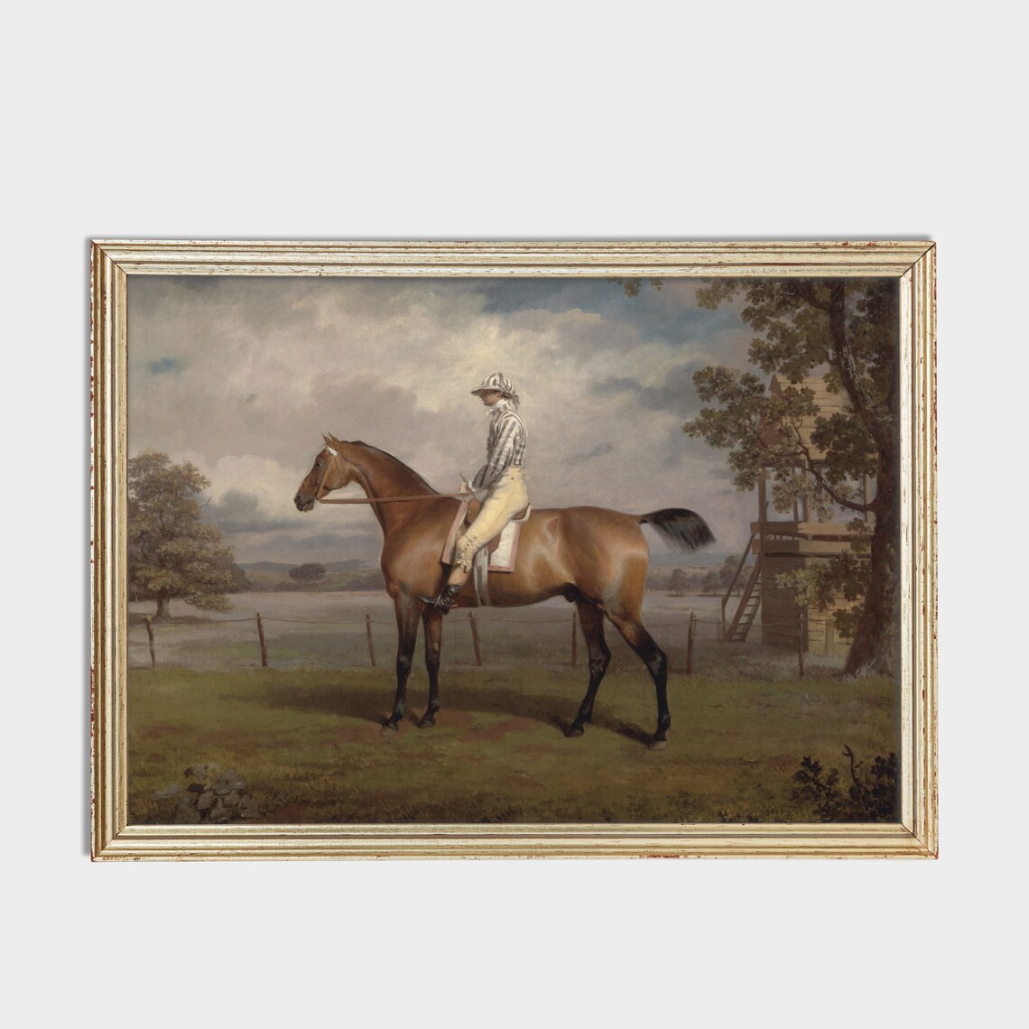 Victorian Jockey in Striped Silks on Bay Racehorse Equestrian Poster - Image 4