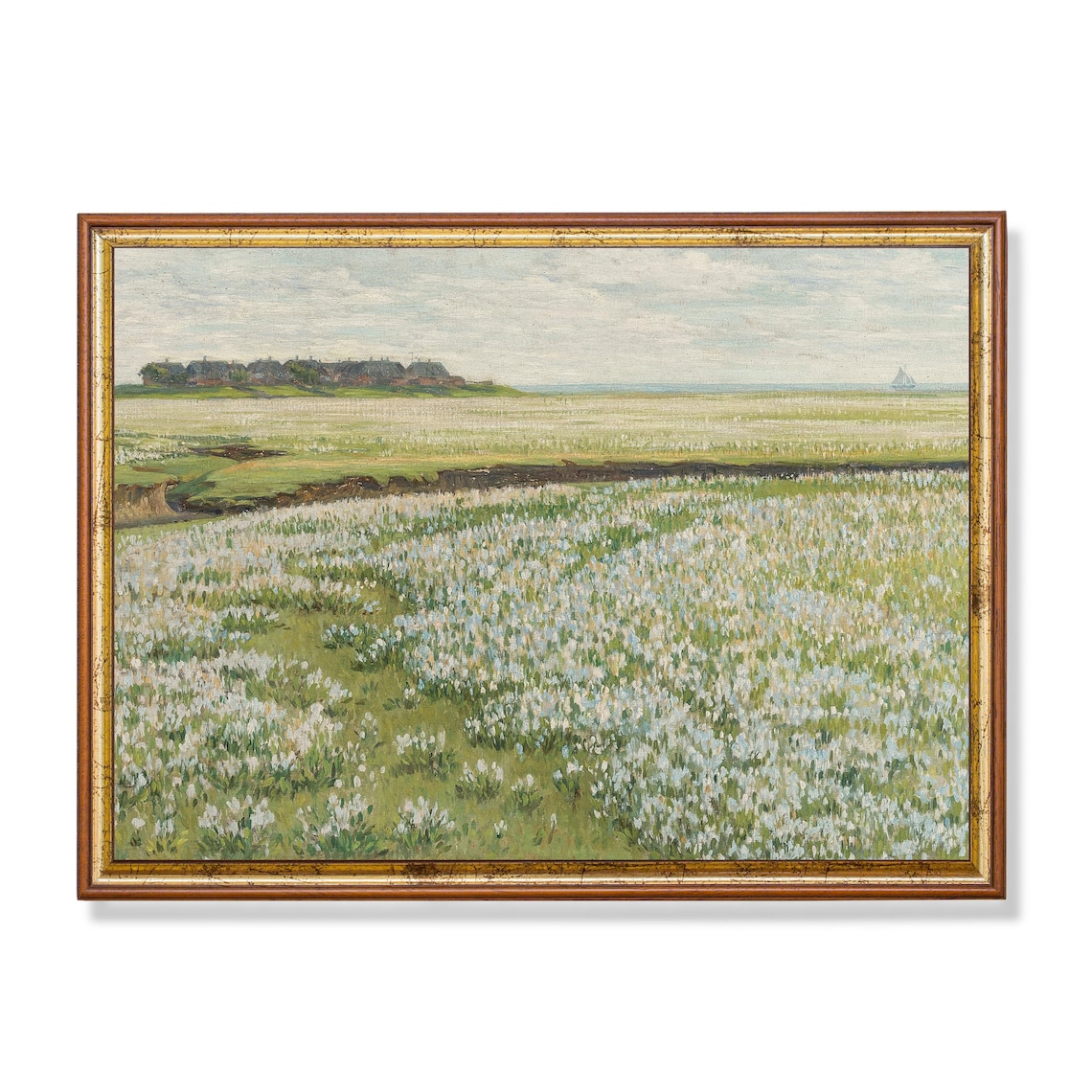 Wildflower Meadow with a Distant Village Antique Landscape Poster