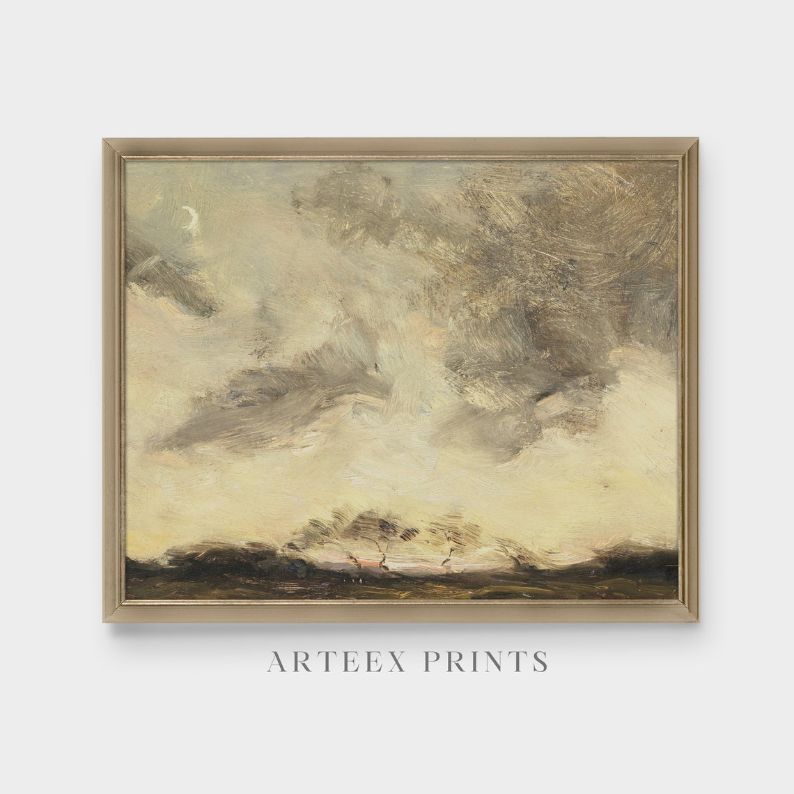 Moody Gray Cloud Study Over Dark Open Fields Vintage Sky Poster - Image 4