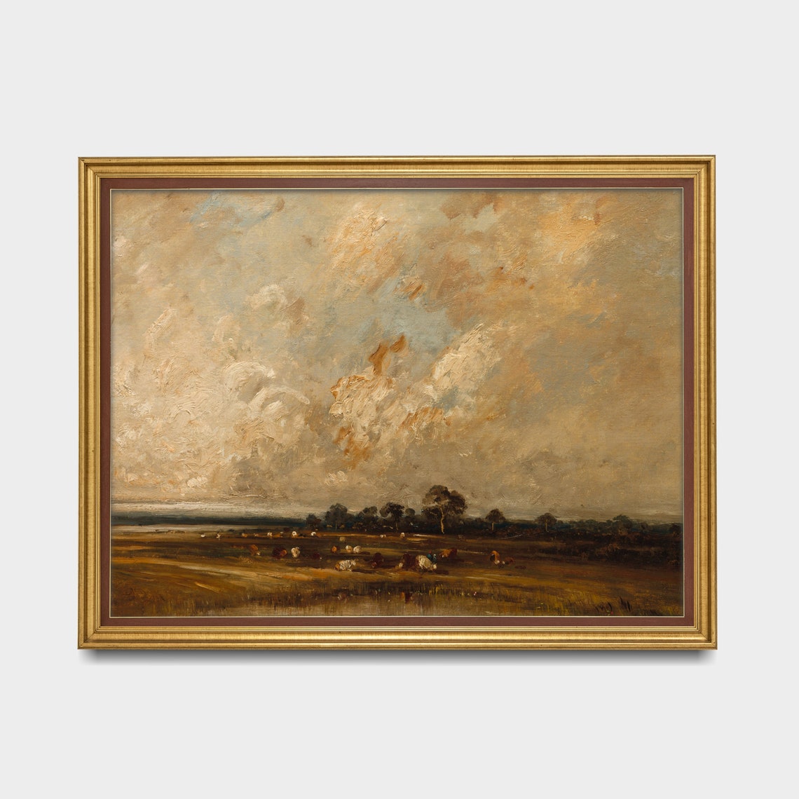 Mailed Print Landscape Painting Vintage Cows Print Antique Meadow Landscape Cattle Artwork Moody Rustic Art Printed And Shipped - Image 3