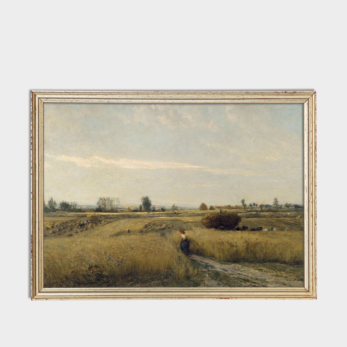 Golden Wheat Harvest with a Loaded Hay Cart Vintage Farm Poster - Image 3