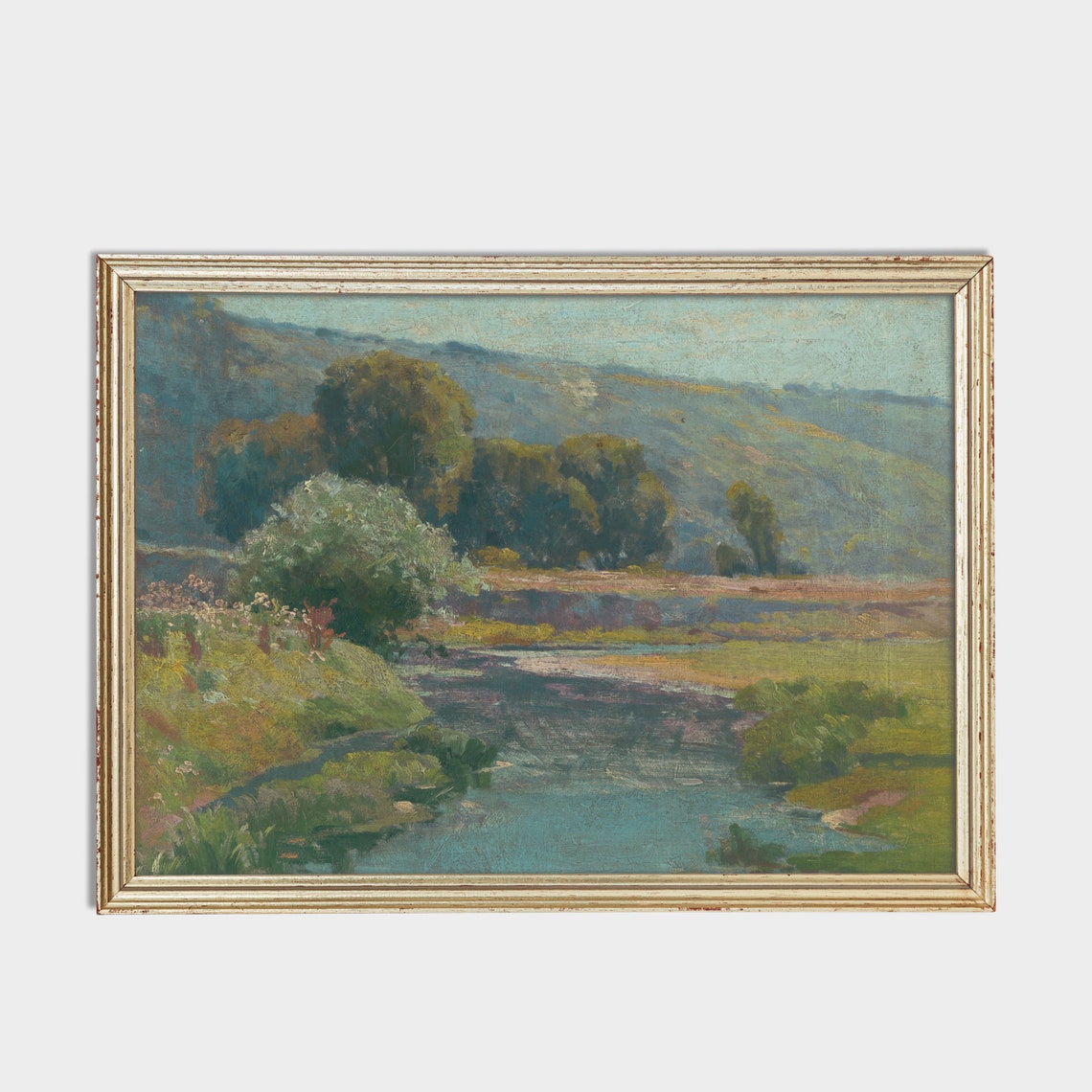 River Valley Toward Hazy Hills Impressionist Landscape Poster - Image 2