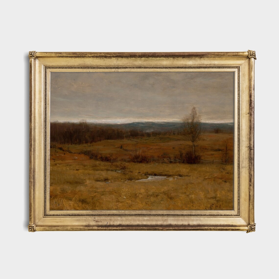 Vintage Autumn Moor Golden Field Lone Tree Moody Landscape Poster - Image 2