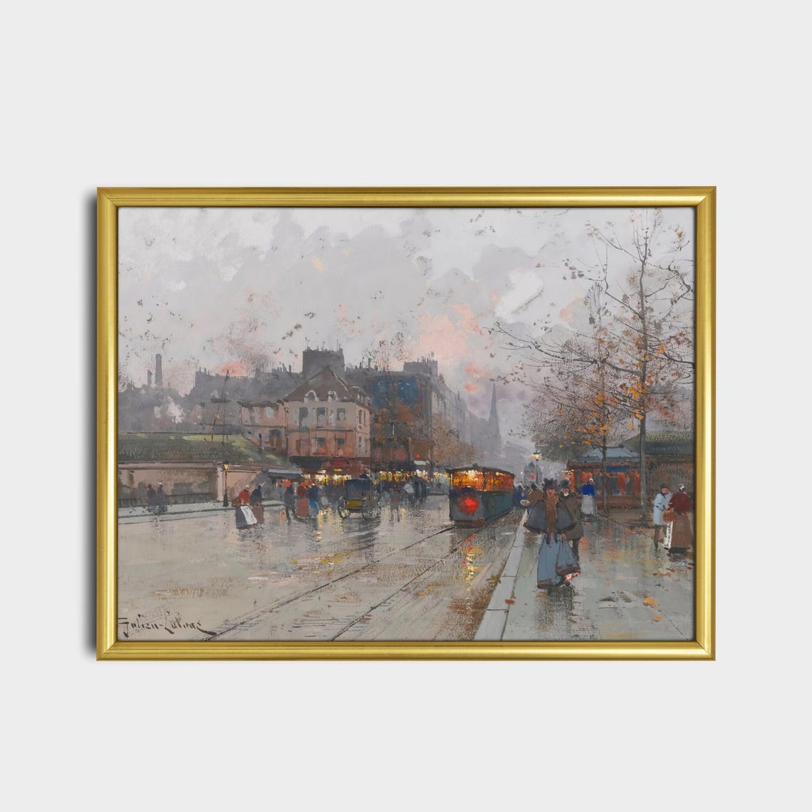 Rainy Paris Street Scene with Tram Impressionist City Poster - Image 2