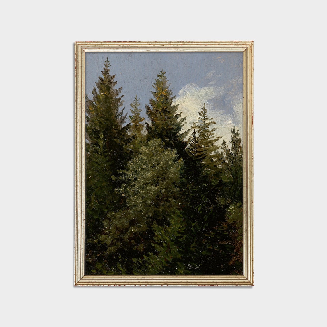 Vintage Pine Tree Painting Antique Forest Print Moody Rustic Nature Artwork Wall Art Country Landscape - Image 3