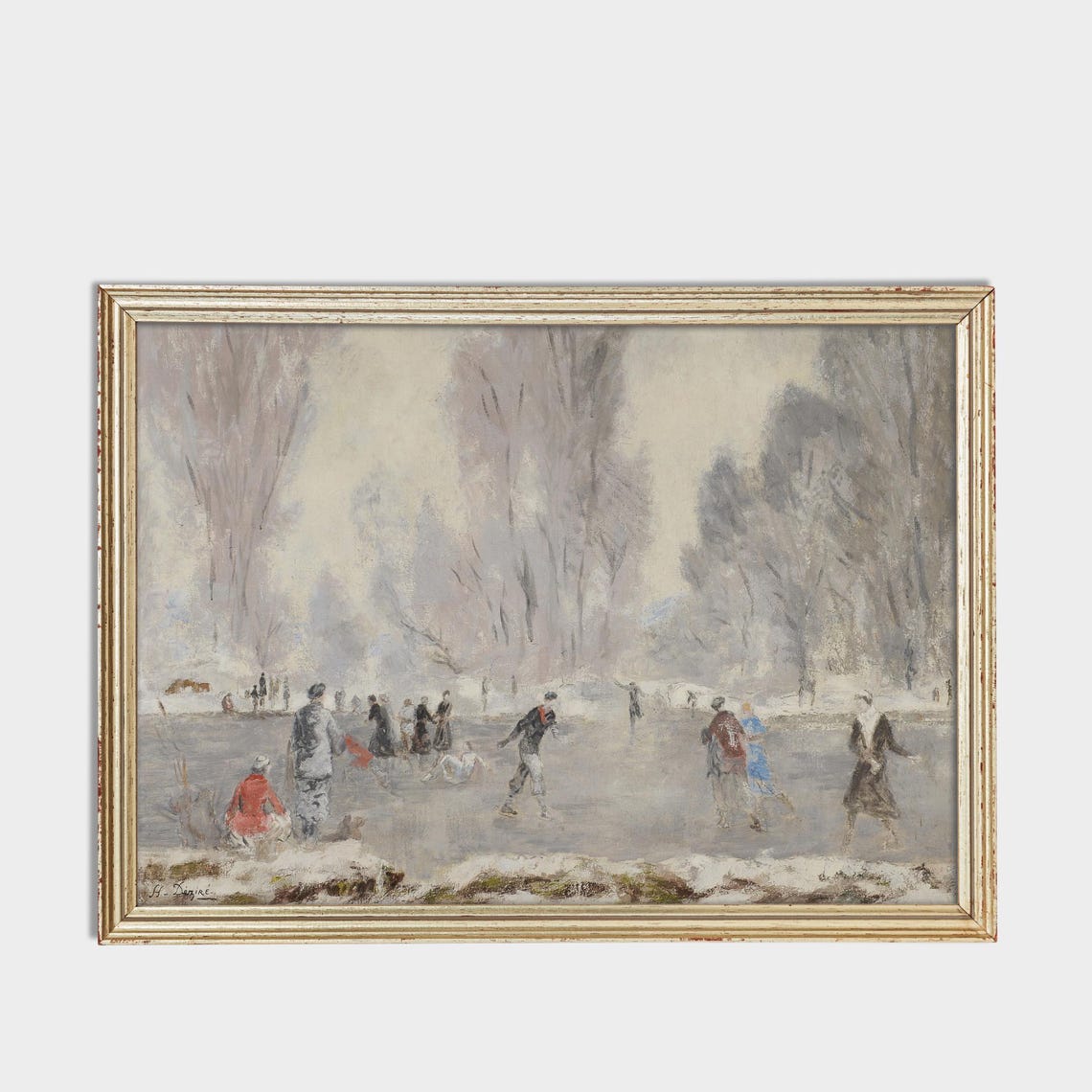 Ice Skaters on a Frozen Pond Winter Scene Vintage Holiday Poster - Image 3