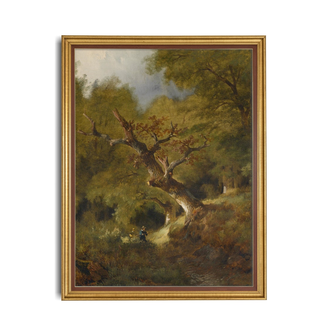 Gnarled Old Oak Tree In Green Forest Vintage Woodland Painting Poster - Image 2
