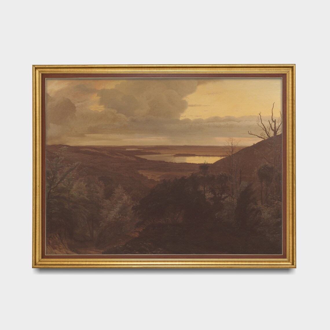Golden Sunset Valley Landscape Vintage Painting Evening Light Poster - Image 3