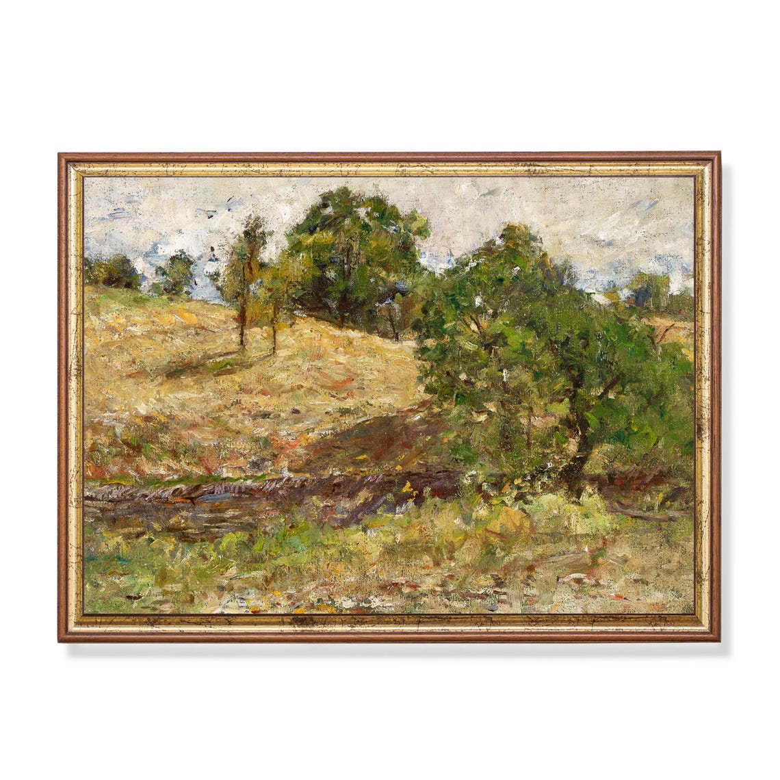 Sunlit Hillside Trees Stream Impressionist Countryside Poster