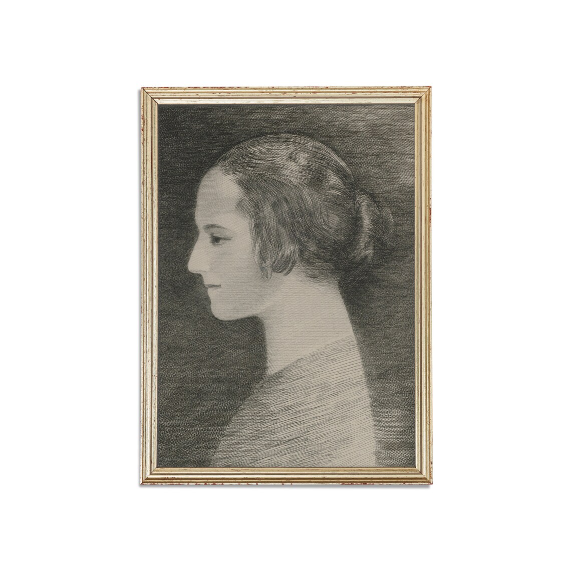 Profile Portrait of a Woman in Charcoal Sketch Vintage Drawing Poster - Image 5