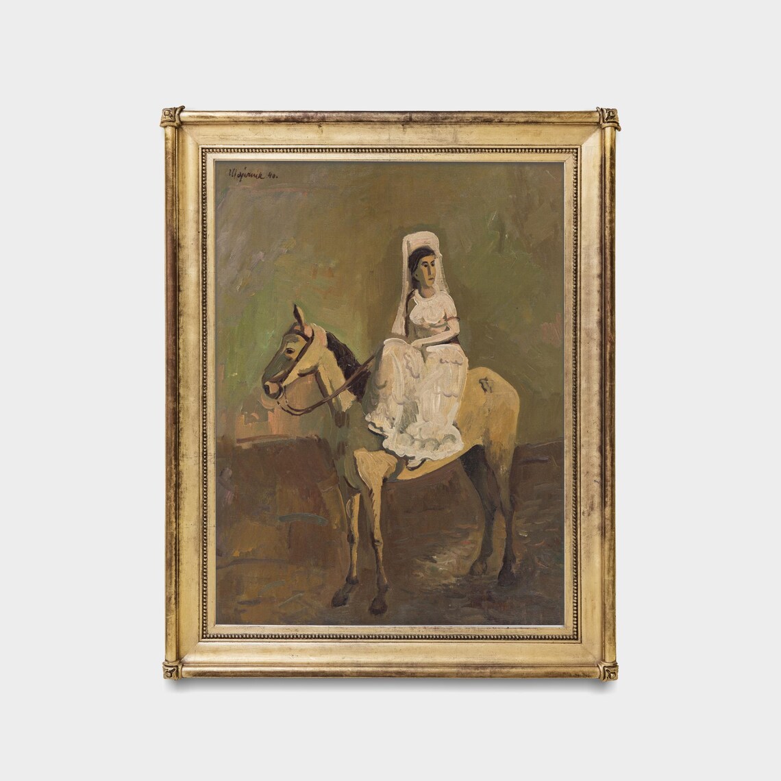 Elegant Lady in White Riding a Palomino Horse Portrait Poster - Image 5