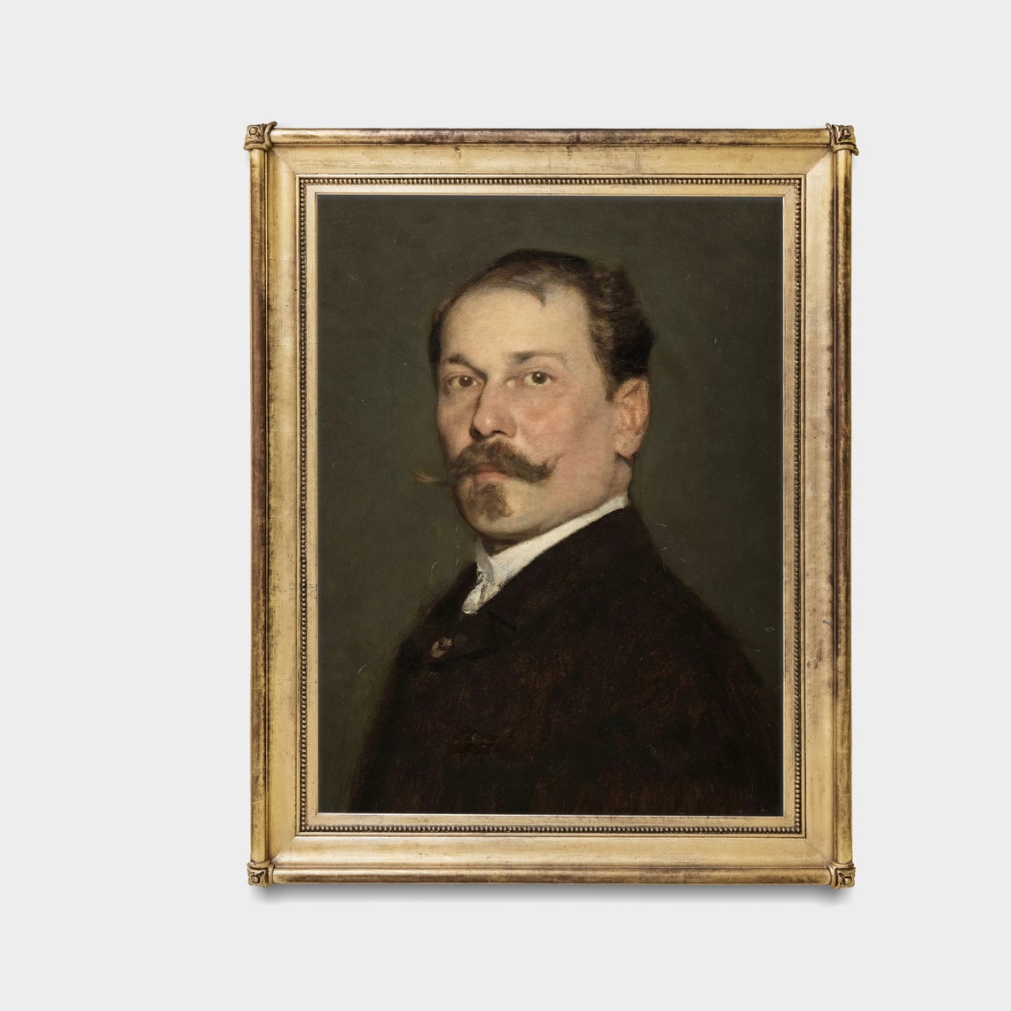 Mustached Gentleman in a Dark Suit Facing Viewer Portrait Poster - Image 3