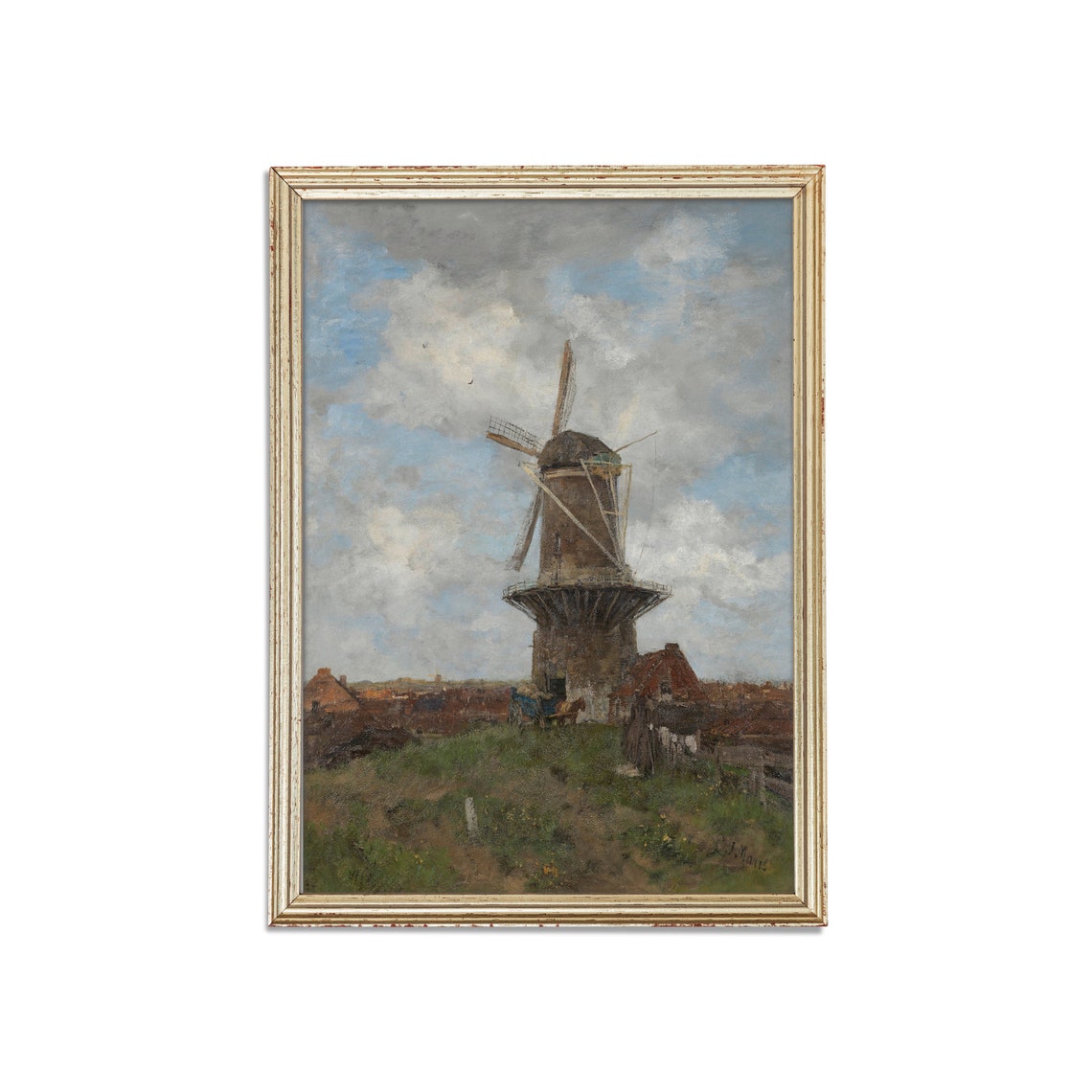 The Windmill by Jacob Maris Above a Dutch Town Cloudy Sky Poster - Image 5