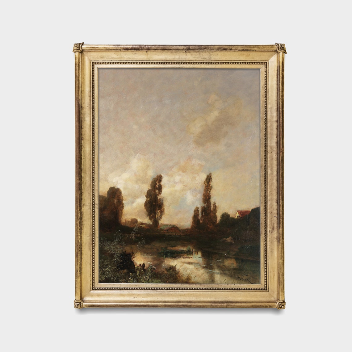 Quiet River With Poplars Vintage Landscape Painting Evening Poster - Image 3