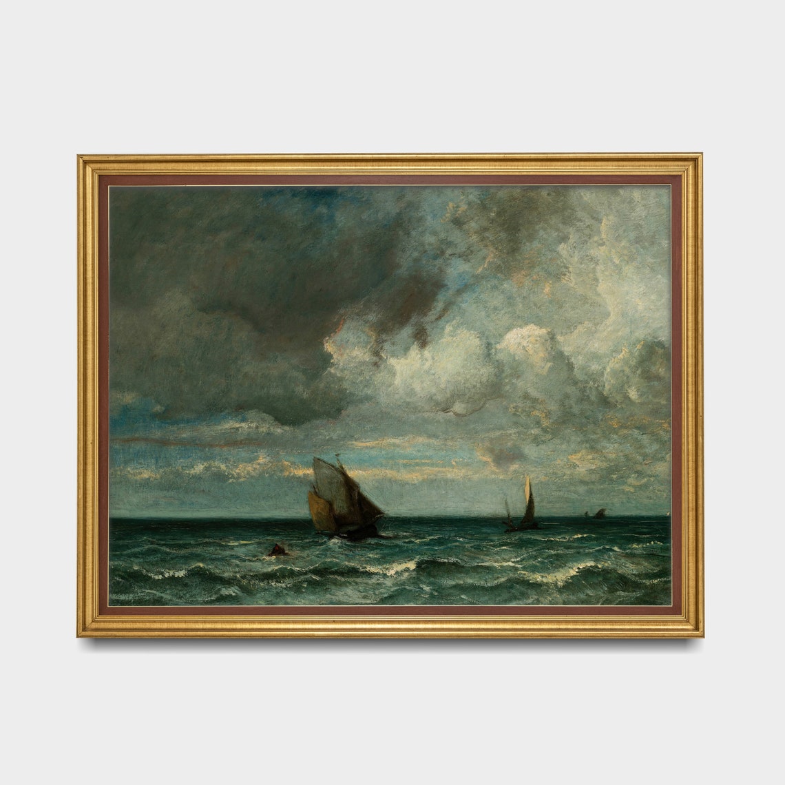 Sailboats on Choppy Sea Under Storm Clouds Vintage Seascape Poster - Image 3