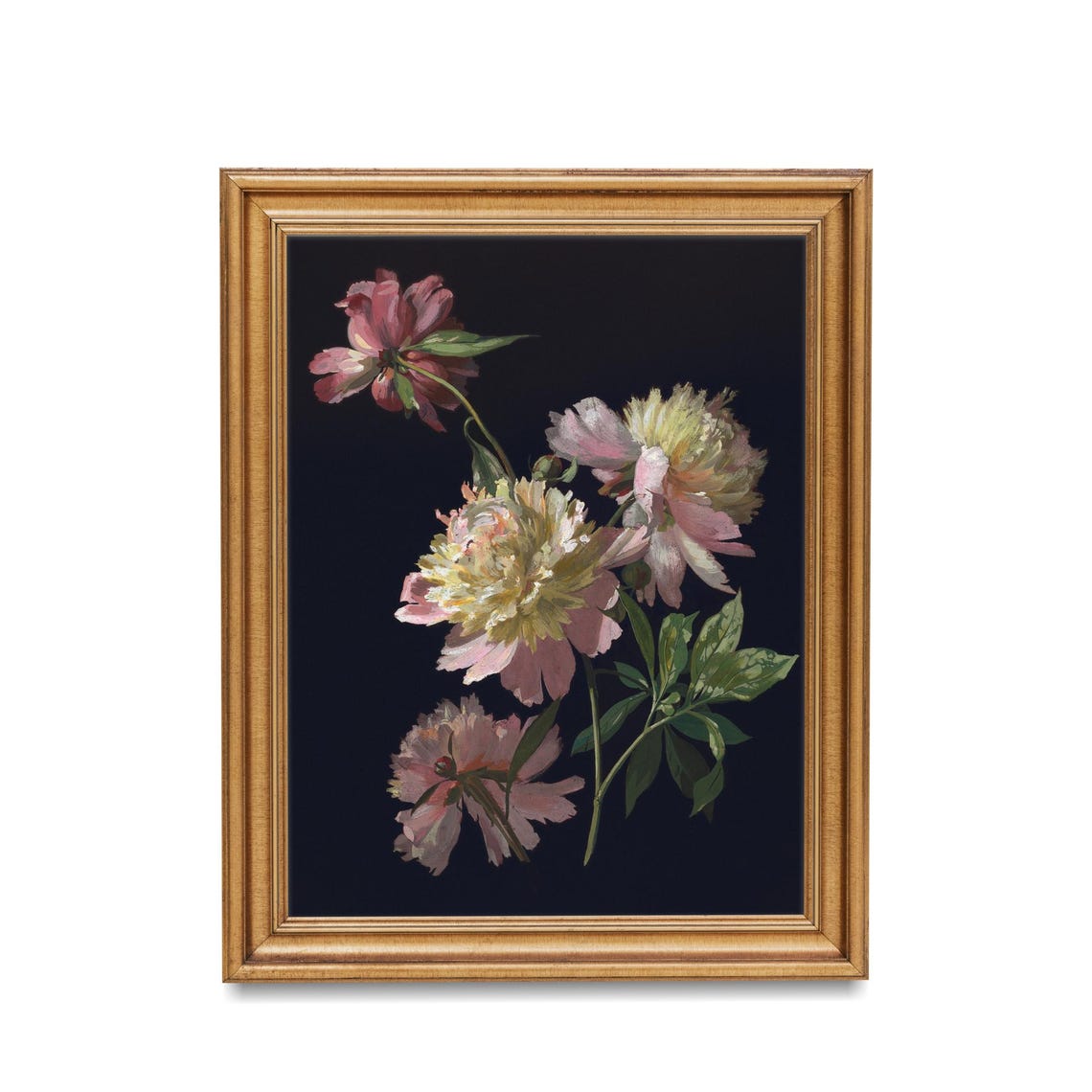 Dark Academia Peonies Still Life on a Black Background Art Poster - Image 4