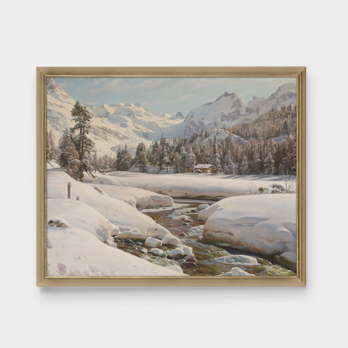 Open Alpine Stream Winding Through Deep Snow Fresh Winter Poster - Image 4