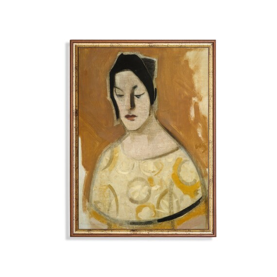 Woman in a Yellow Patterned Dress with Golden Background Modigliani Poster