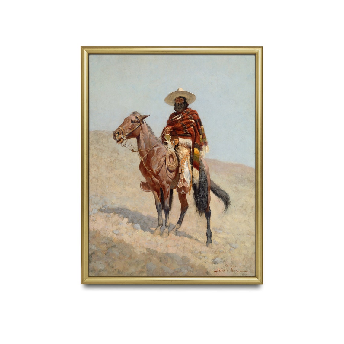 Mexican Vaquero on Horseback in a Sunlit Desert Western Poster - Image 2