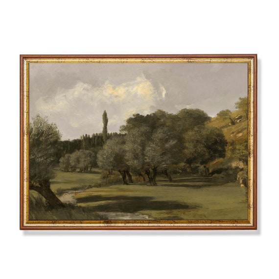 Vintage Landscape Painting Antique Country Landscape Nature Tree Print Wall Art Oil Painting Fine Art