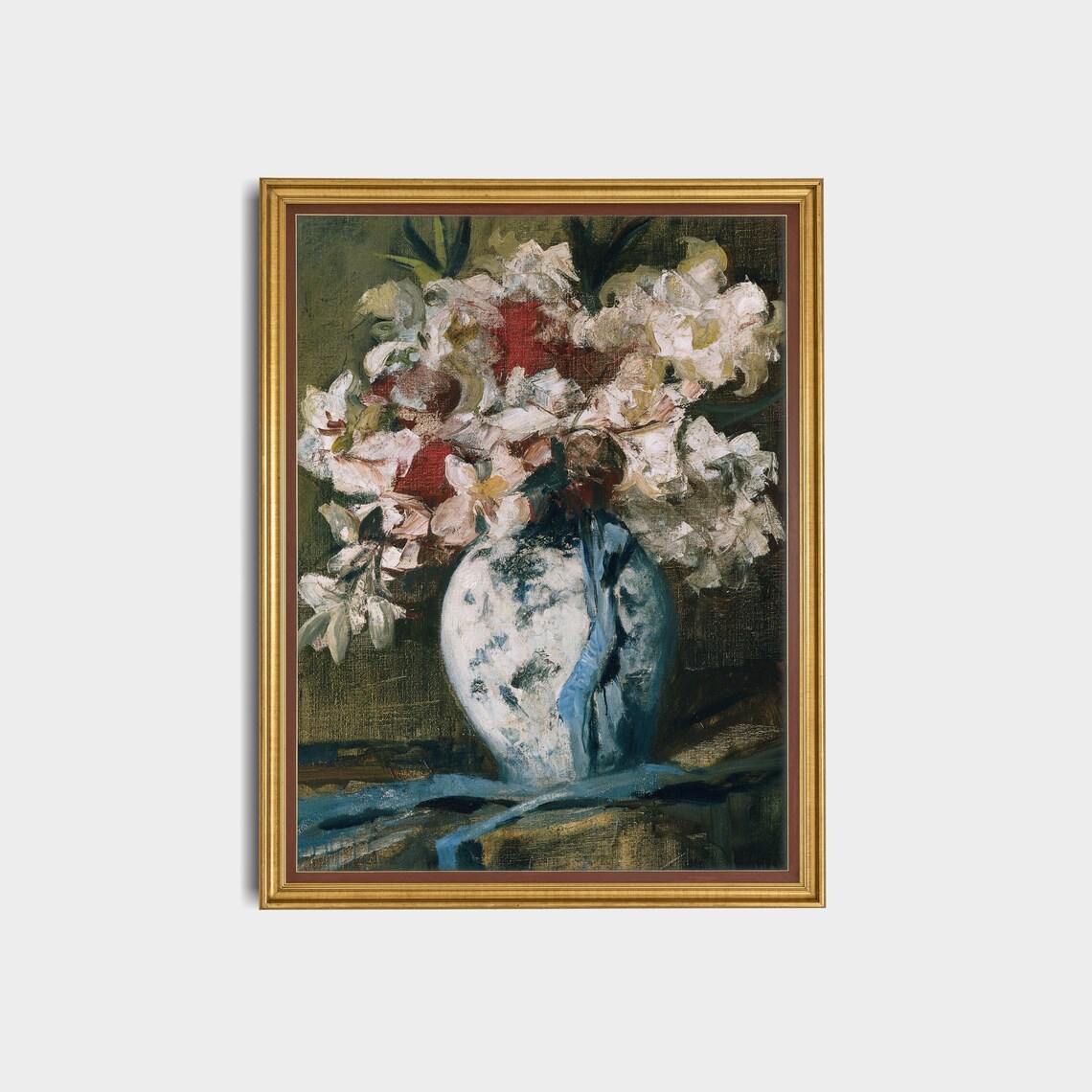 White Flowers in Porcelain Vase Impressionist Floral Painting Poster - Image 2