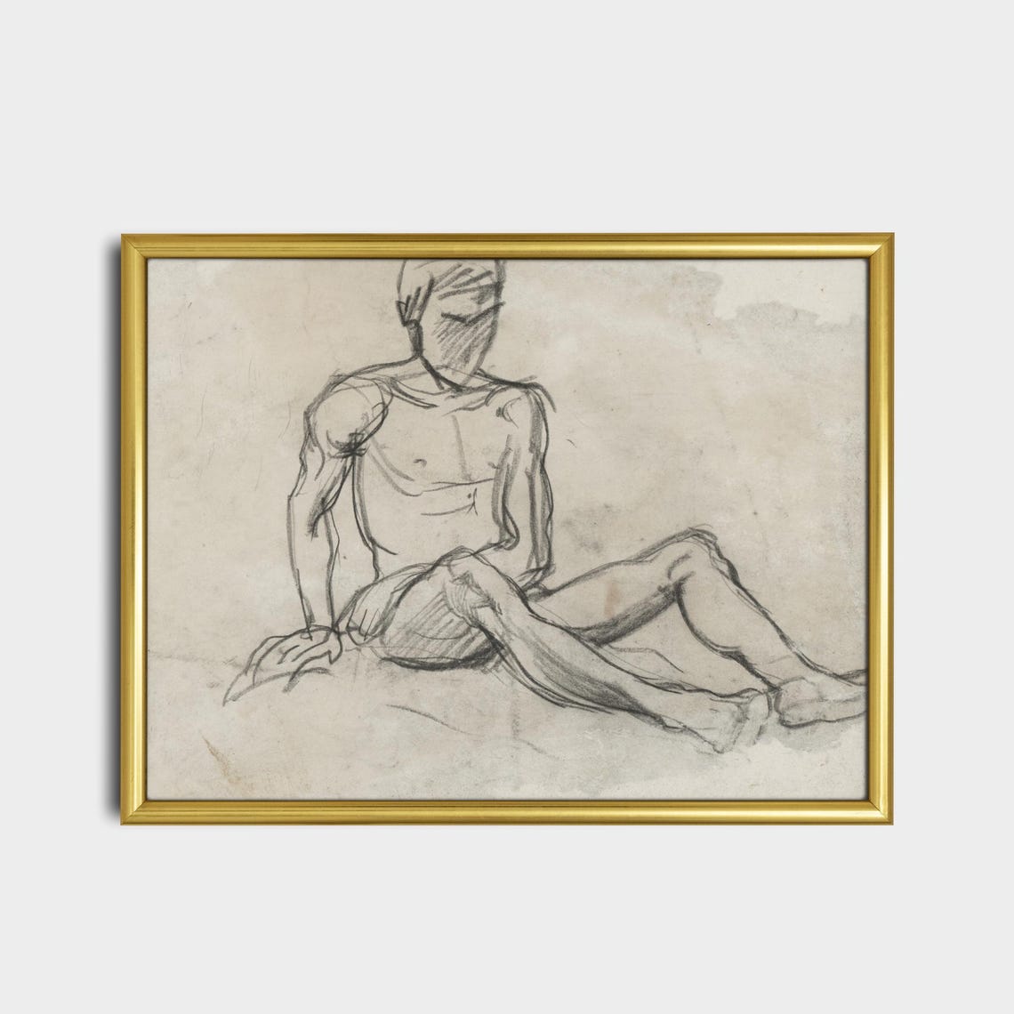 Seated Man Figure Study Minimalist Pencil Sketch Drawing Poster - Image 2