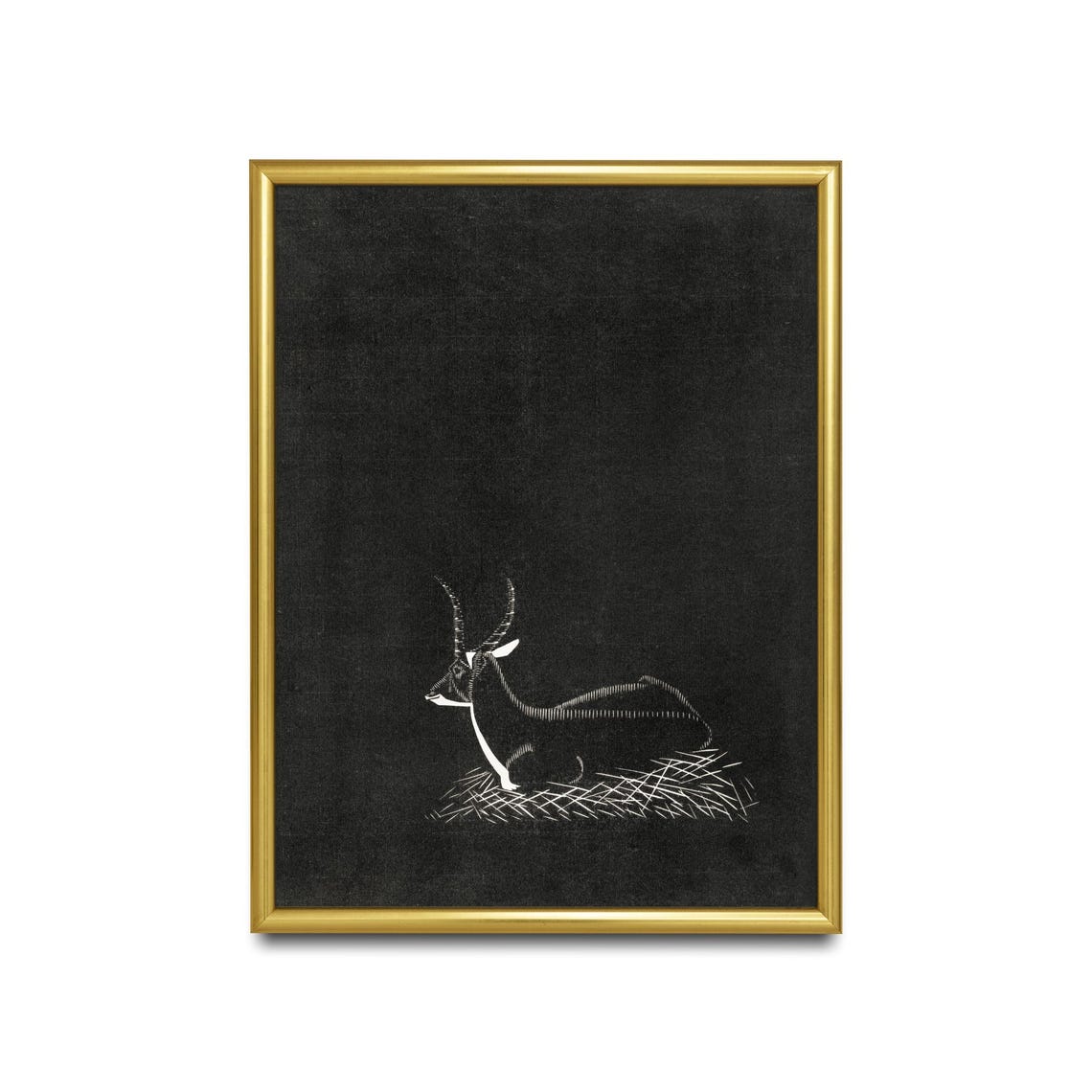 Resting Waterbuck White Line Art on a Black Background Poster - Image 2