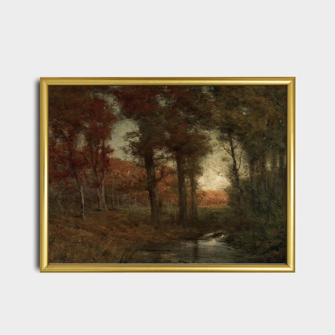 Antique Autumn Forest With Quiet Stream Oil Painting Wall Poster - Image 2