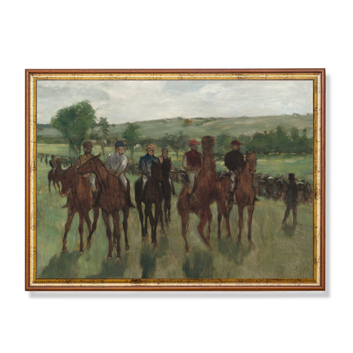 Degas Jockeys Mounted Racehorses Green Paddock Vintage Poster