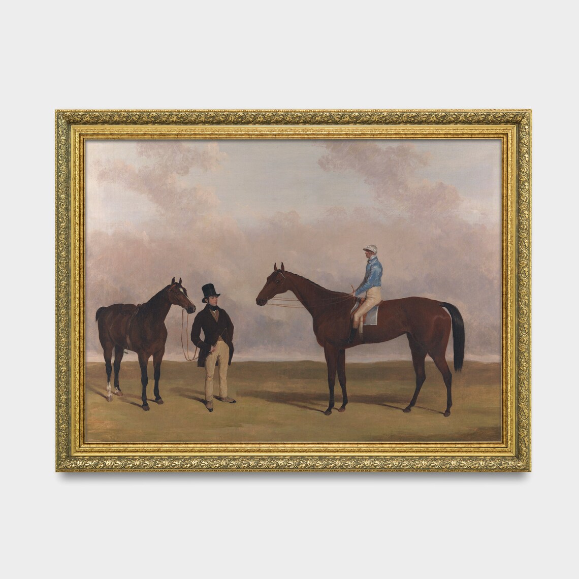 Two Bay Racehorses With Jockey And Gentleman English Sporting Poster - Image 3