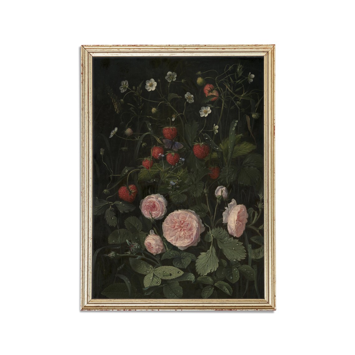 Roses and Strawberries Still Life Vintage Floral Art Print - Image 2
