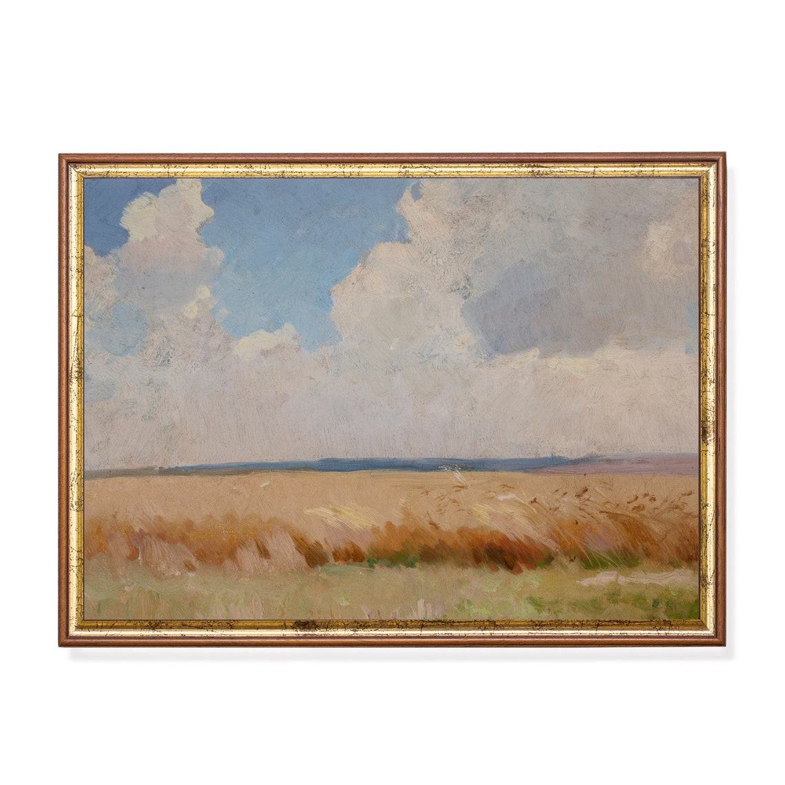 Golden Wheat Field Under Dramatic Cloudy Sky Impressionist Poster