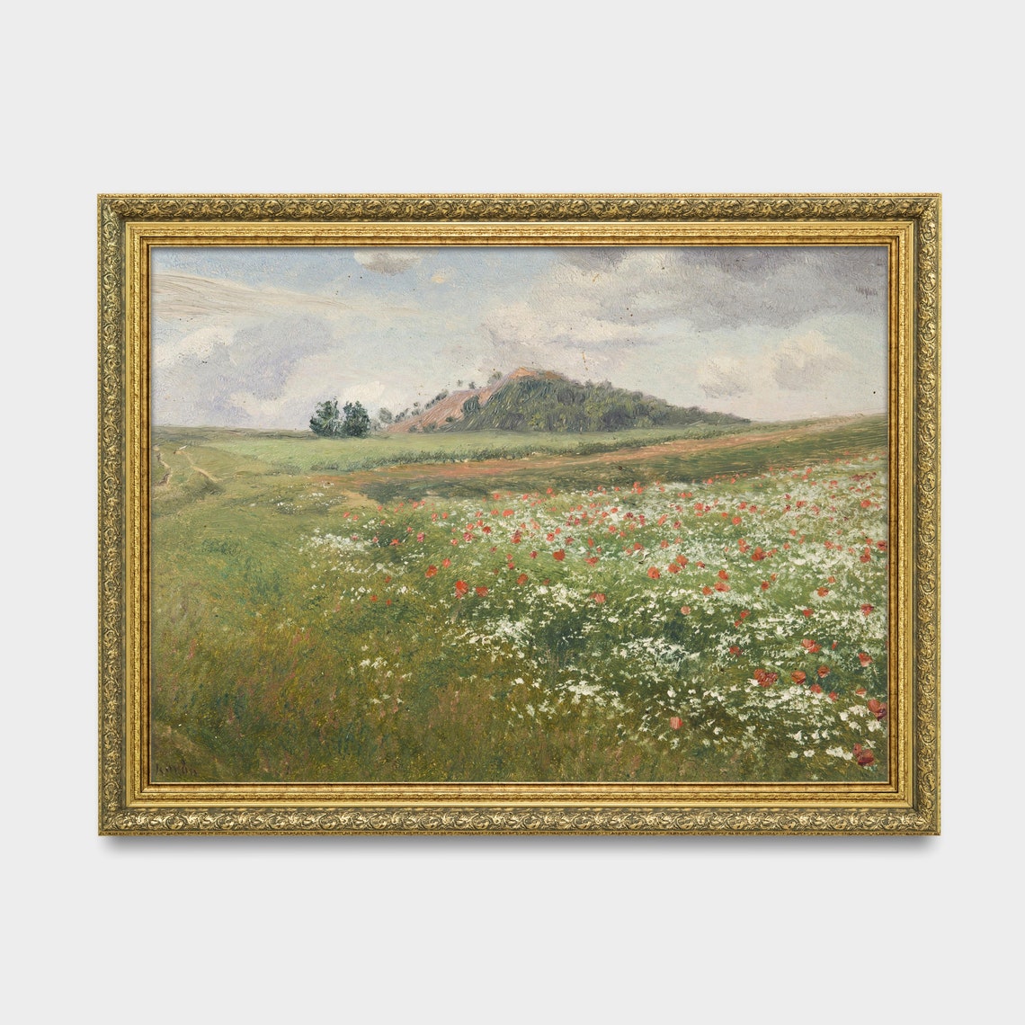 Red Poppy Field With White Wildflowers Before a Green Hill Poster - Image 3