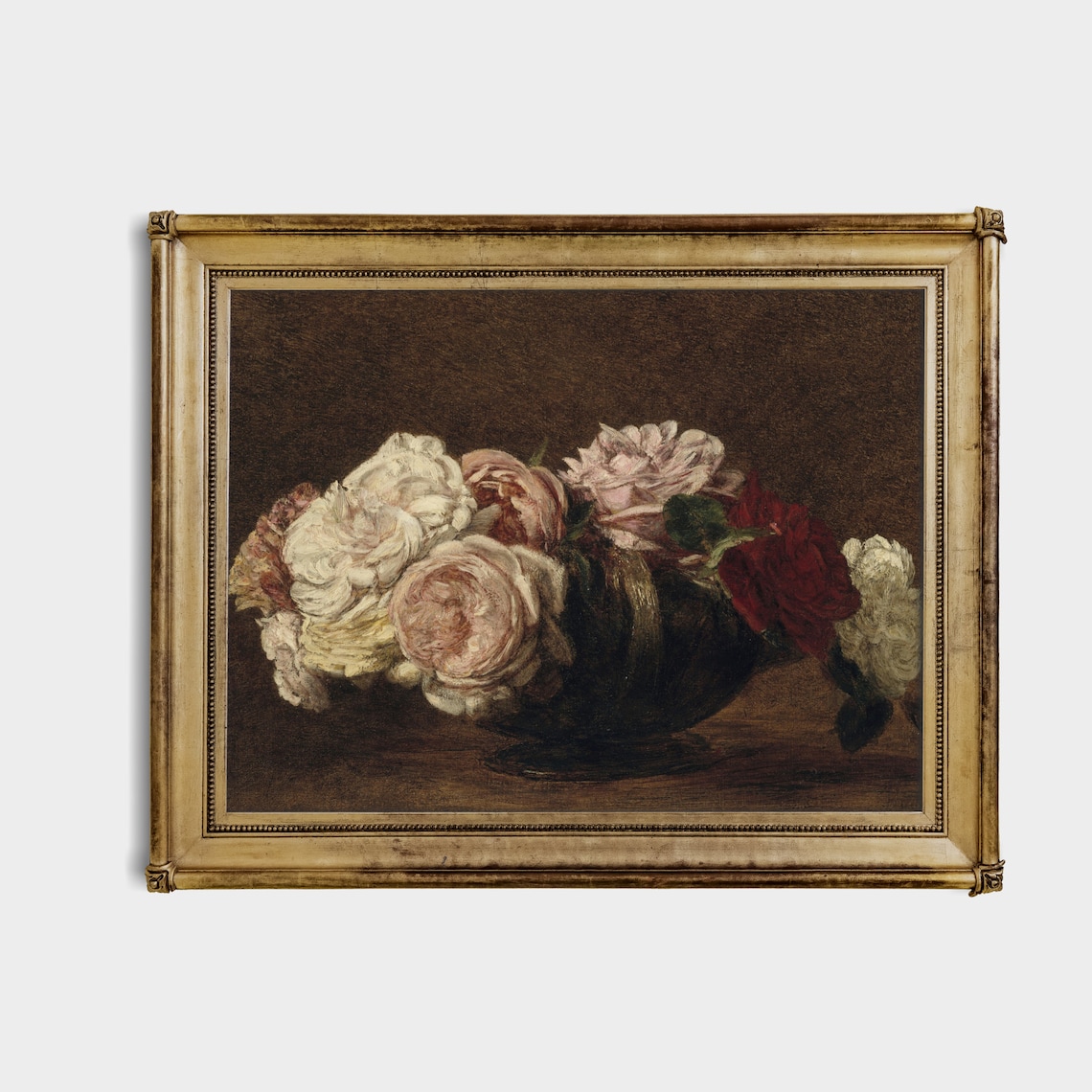 Velvet Bowl of Roses on Dark Background Vintage Floral Art Poster - Image 4