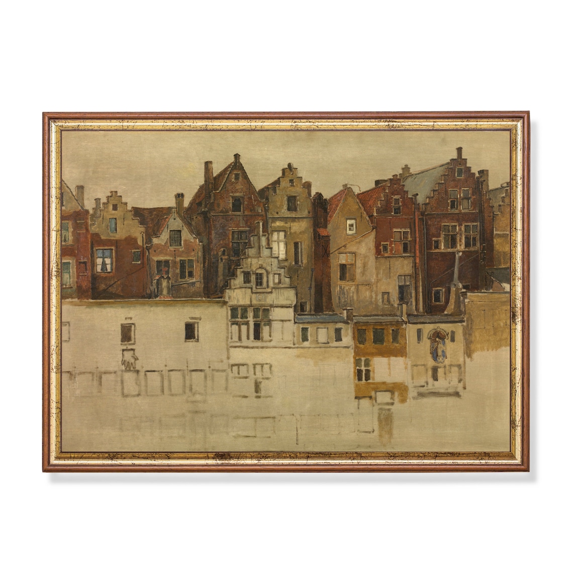 Old Dutch Canal Houses Antique European Architecture Painting Poster