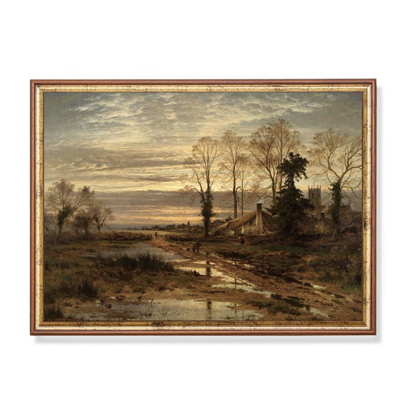 Print And Ship Vintage Landscape Painting Antique Nature Print Mailed Art Farmhouse Decor Rustic Moody Art Vintage Home Decor