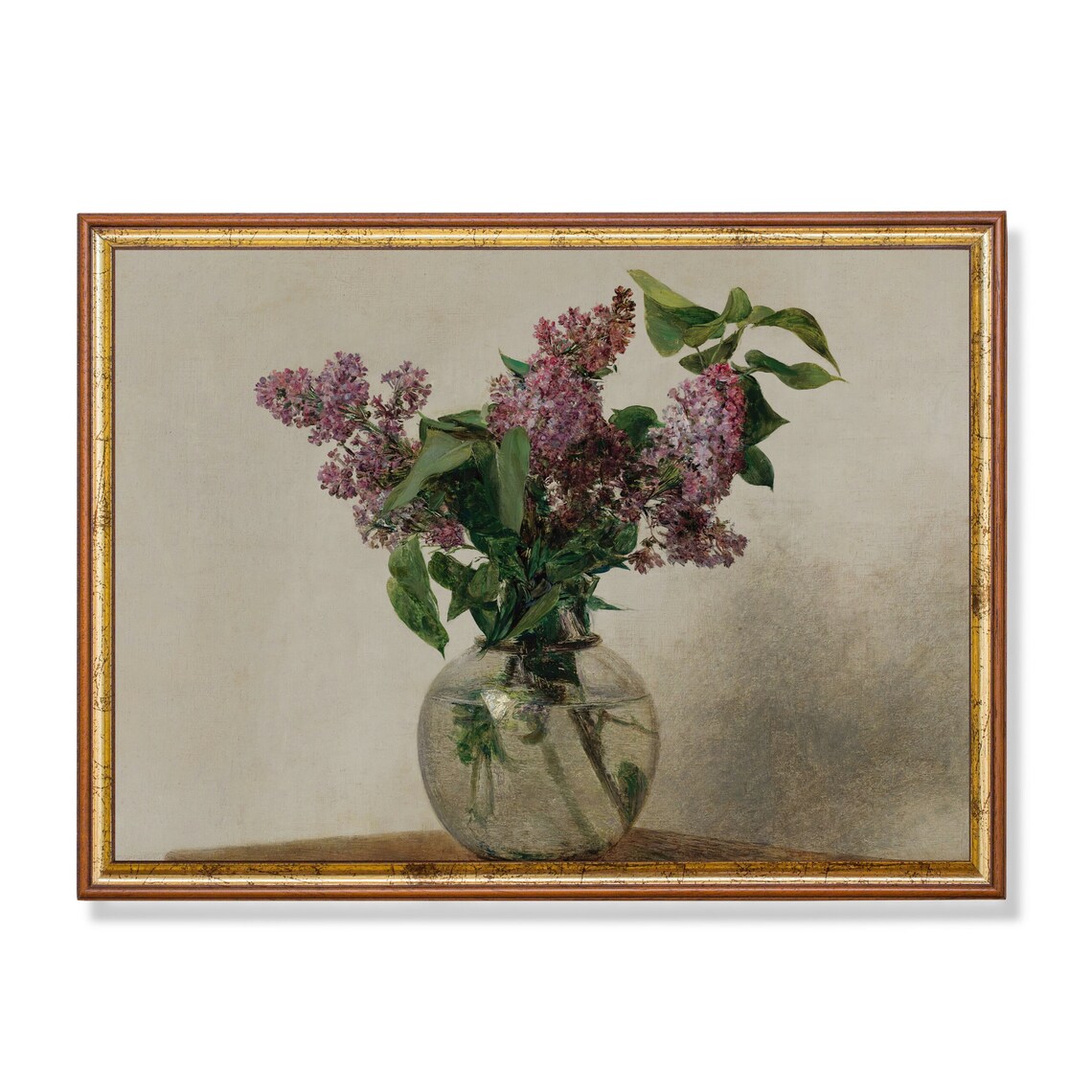 Purple Lilacs in a Glass Vase on a Pale Ground Floral Still Life Print