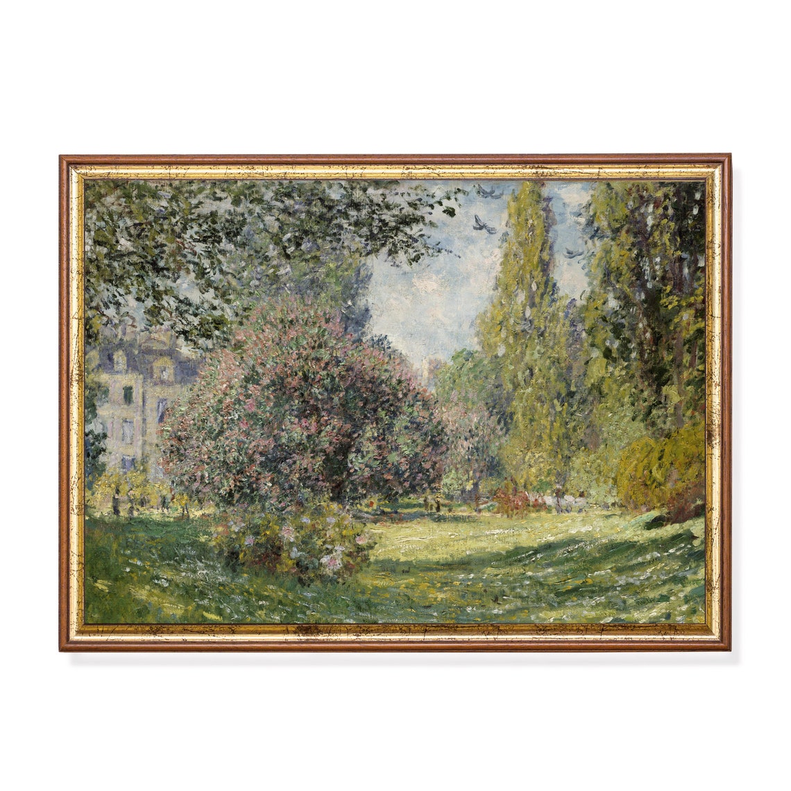 Sun Dappled Garden with Blooming Lilacs Impressionist Landscape Poster