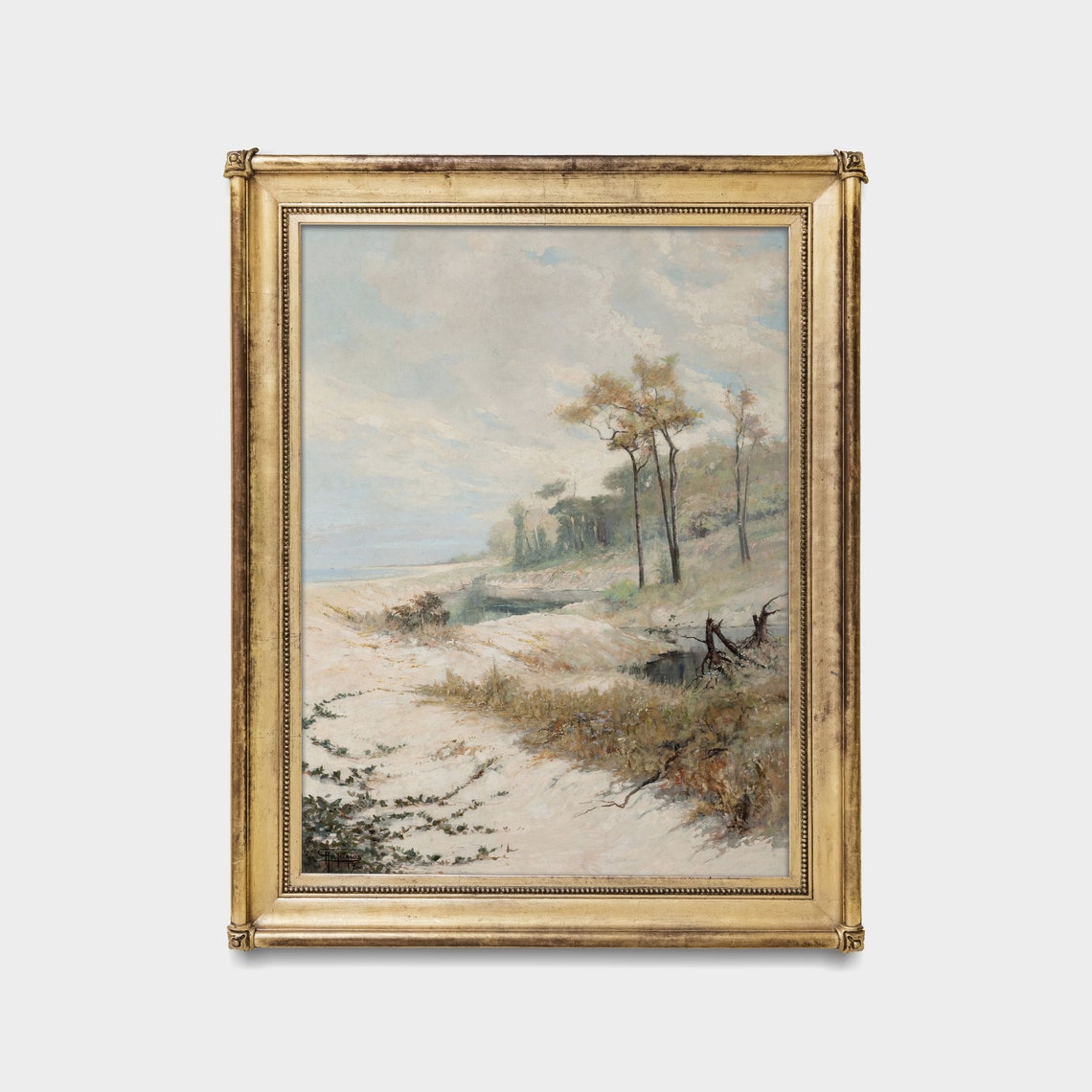 Misty Beach Dunes with Pine Trees Serene Vintage Landscape Poster - Image 5
