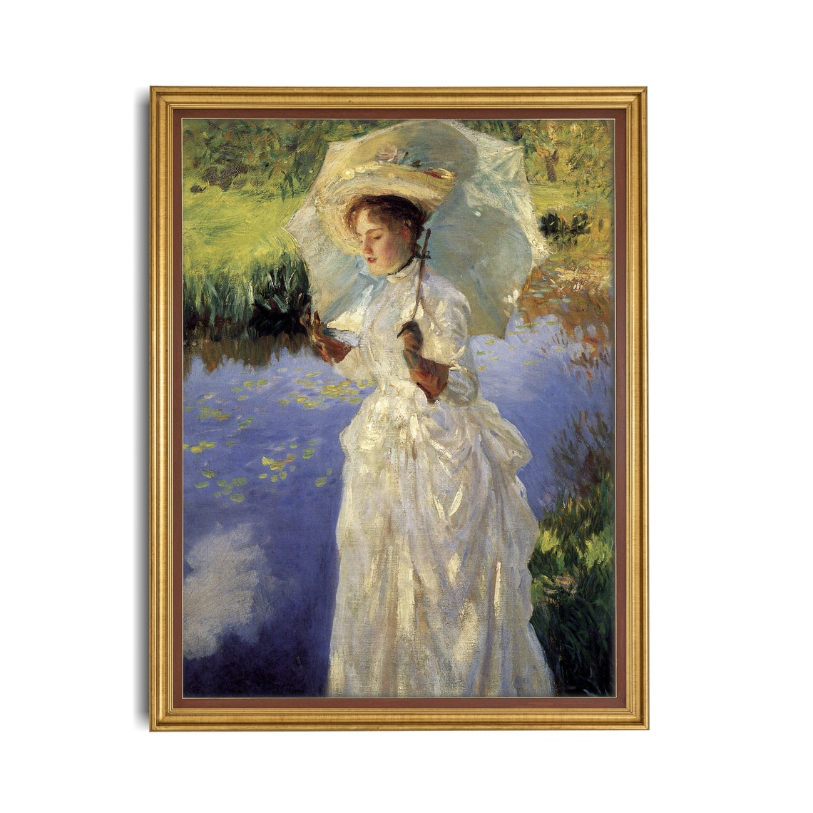 Lady in White with Parasol by a Pond by Sargent Classic Poster - Image 3