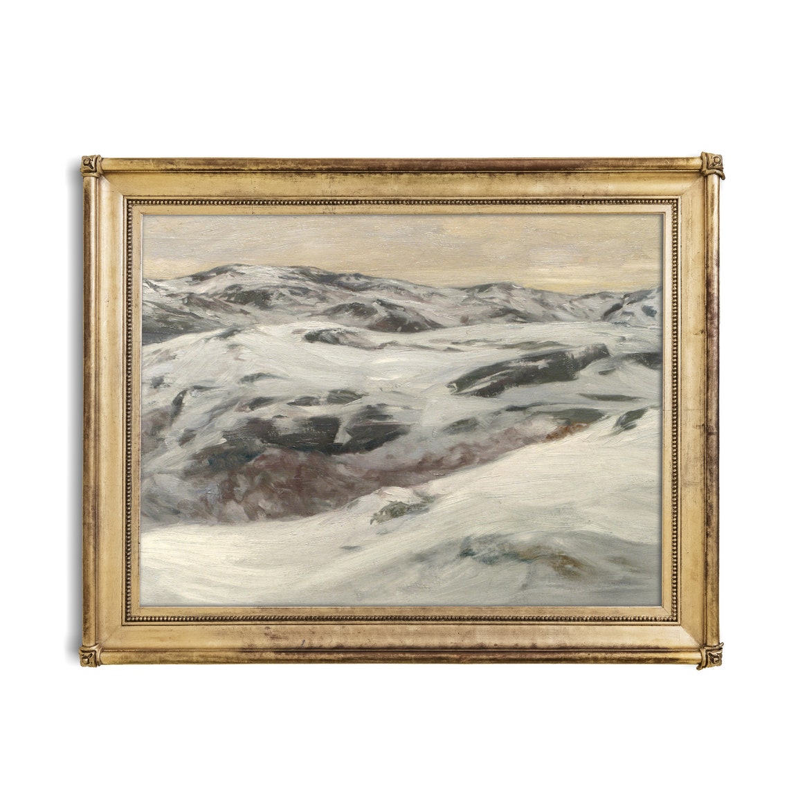 Snowy Mountain Ridge Under Pale Sky Vintage Winter Landscape Poster - Image 3
