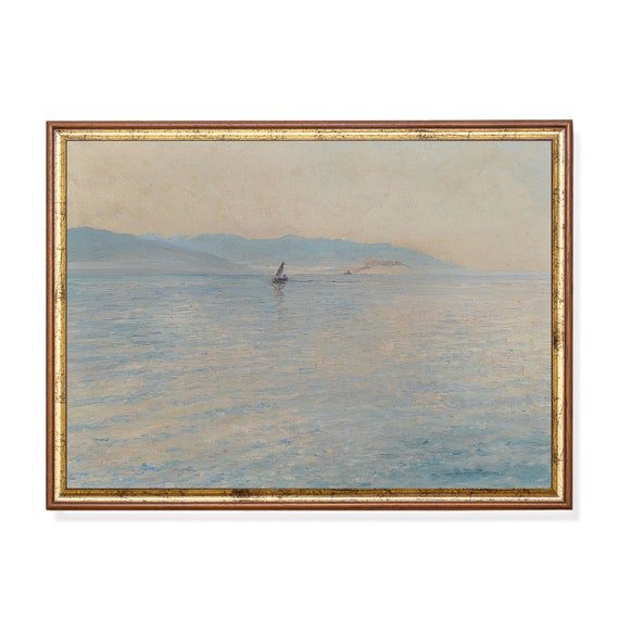 Seascape Painting Sailboat Print Neutral Artwork Vintage Ocean Beach Art Wall Art Nautical Decor