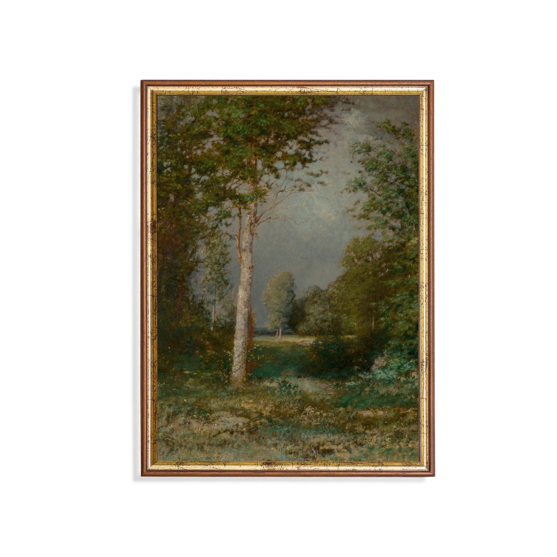 Mailed Print Vintage Landscape Tree Forest Painting Antique Art Print Vertical Wall Art Farmhouse Wall Decor Physical Prints