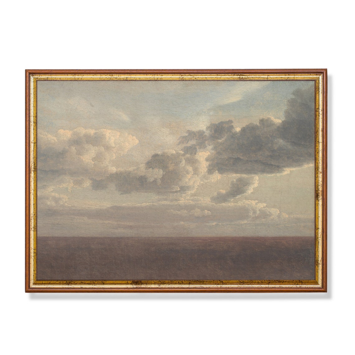 Big Cloudy Sky Over Empty Heath Antique Minimalist Painting Poster