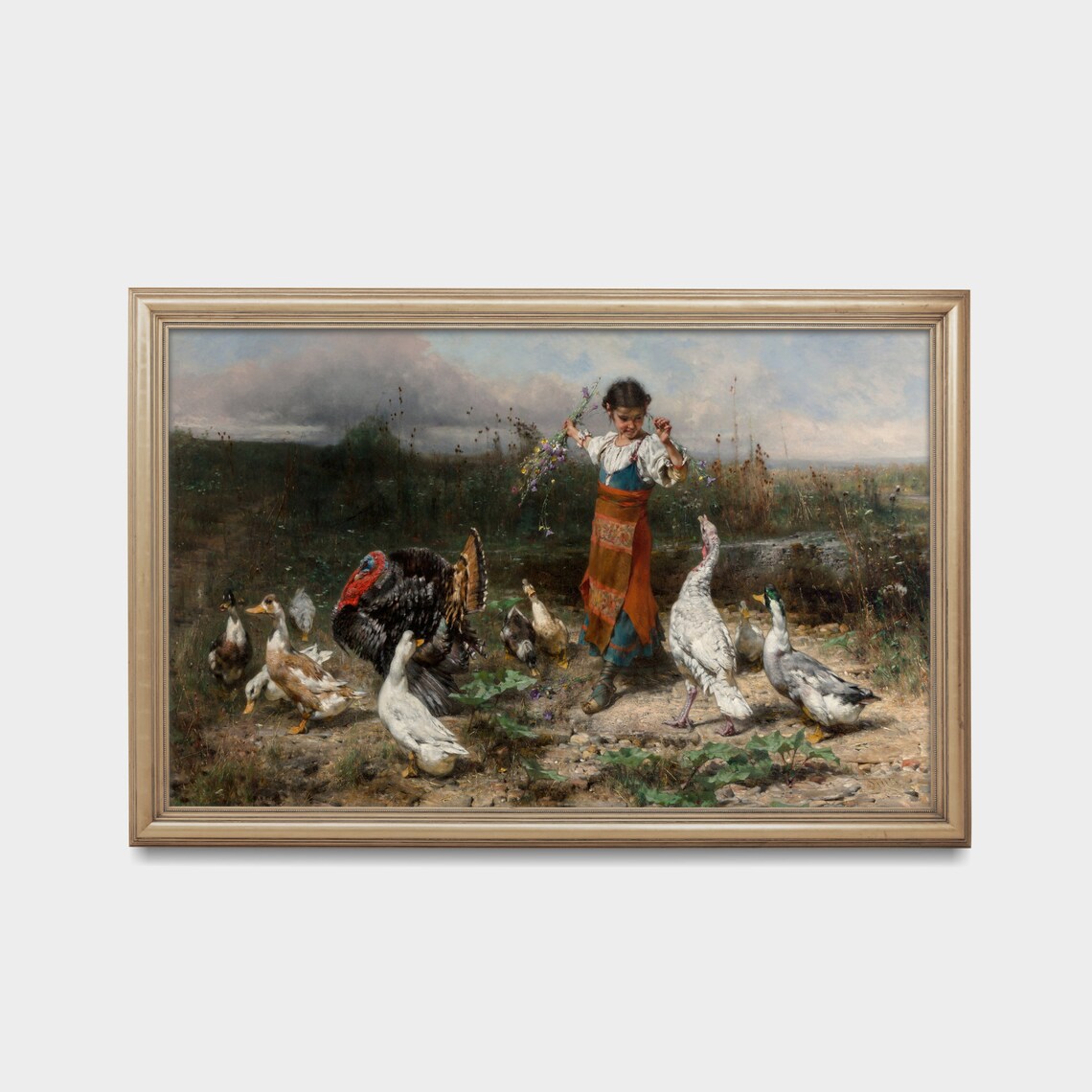 Little Goose Girl Vintage Painting, Farmhouse Art Print - Image 2