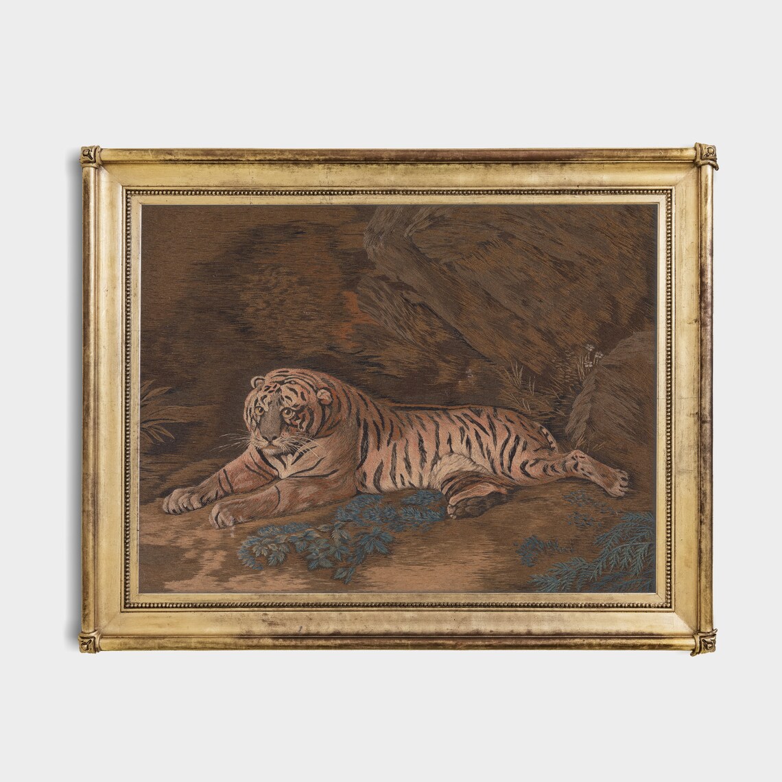 Majestic Tiger Resting Beside Dark Rocks Exotic Wildlife Art Poster - Image 2